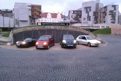 My orange Matiz parked at Dynamic Earth in Edinburgh.